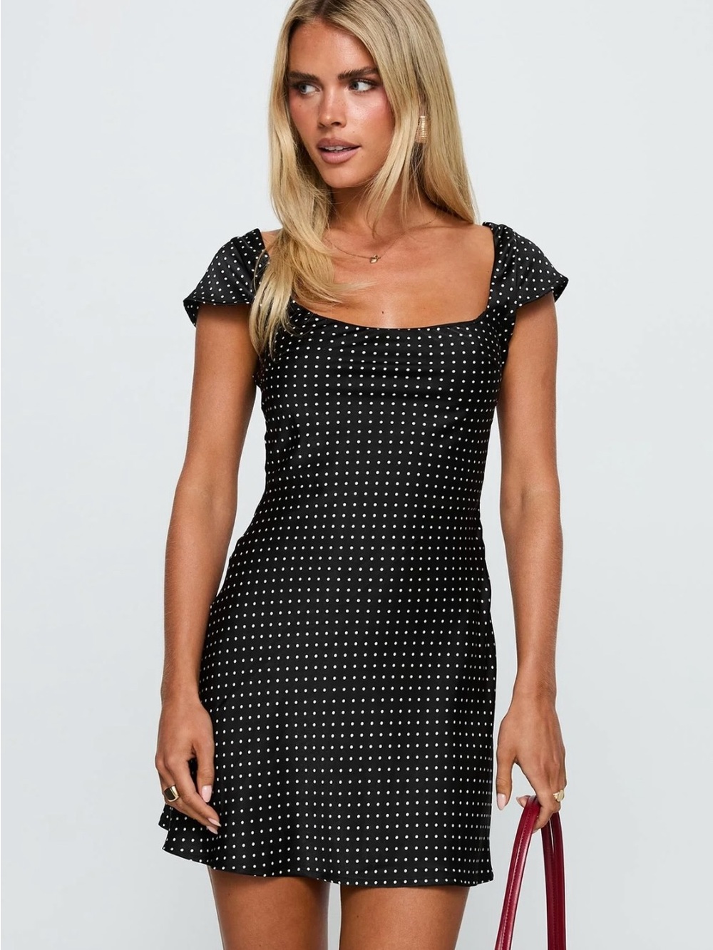 Princess Polly Black & White Polka Dot Square-Neck Mini Dress